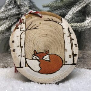 TATAKRÉA - Renard couché bouleaux Décoration de Noël en bois