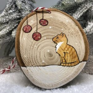 Tatakréa - Boules chat roux Décoration de Noël en bois personnalisée chat