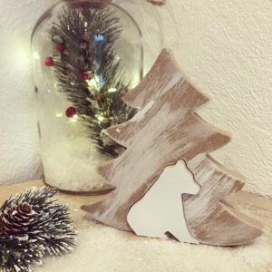 Tatakréa - Sapin large ours Décoration de Noël en bois à poser