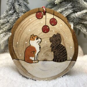Décoration de Noël en bois personnalisée chat