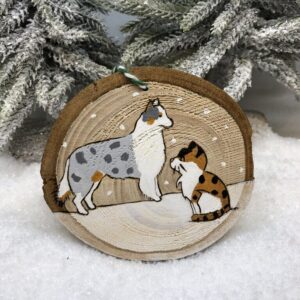 décoration de Noël en bois personnalisée chien et chat
