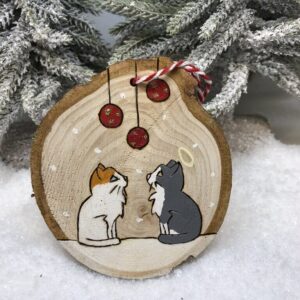 décoration de Noël en bois personnalisée 2 chats