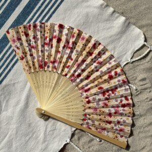 Éventail personnalisé en tissu à petites fleurs rouges et roses