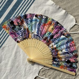 Éventail personnalisé en tissu à motif tropical et zèbres multicolores