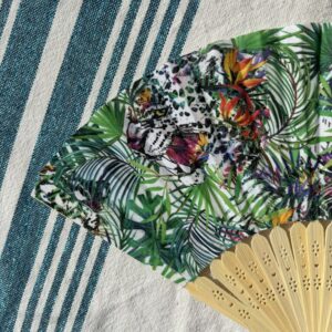 Éventail personnalisé en tissu à motifs léopards et fleurs tropicales