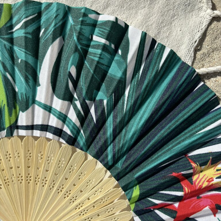 Éventail personnalisé en tissu à motif tropical Éventail personnalisé en tissu à motif tropical