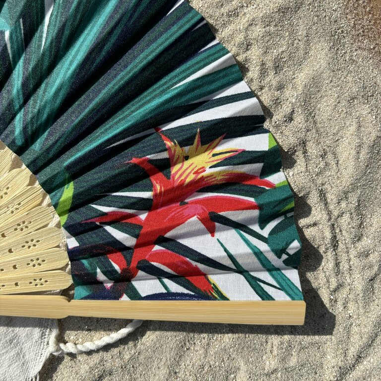 Éventail personnalisé en tissu à motif tropical Éventail personnalisé en tissu à motif tropical