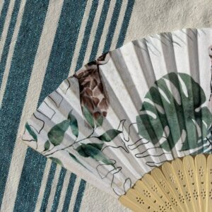 Éventail personnalisé en tissu à motif tropical jaguar et girafe