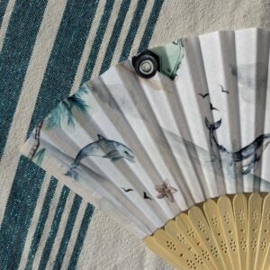 Éventail personnalisé en tissu à motif plage mer surf baleine