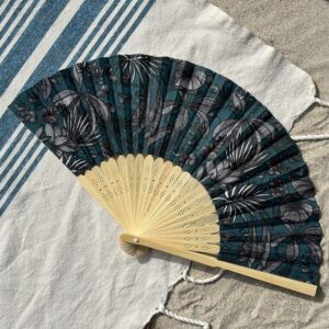 Éventail personnalisé en tissu à motif tropical et fleurs noires