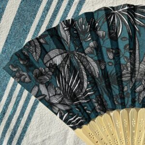 Éventail personnalisé en tissu à motif tropical et fleurs noires