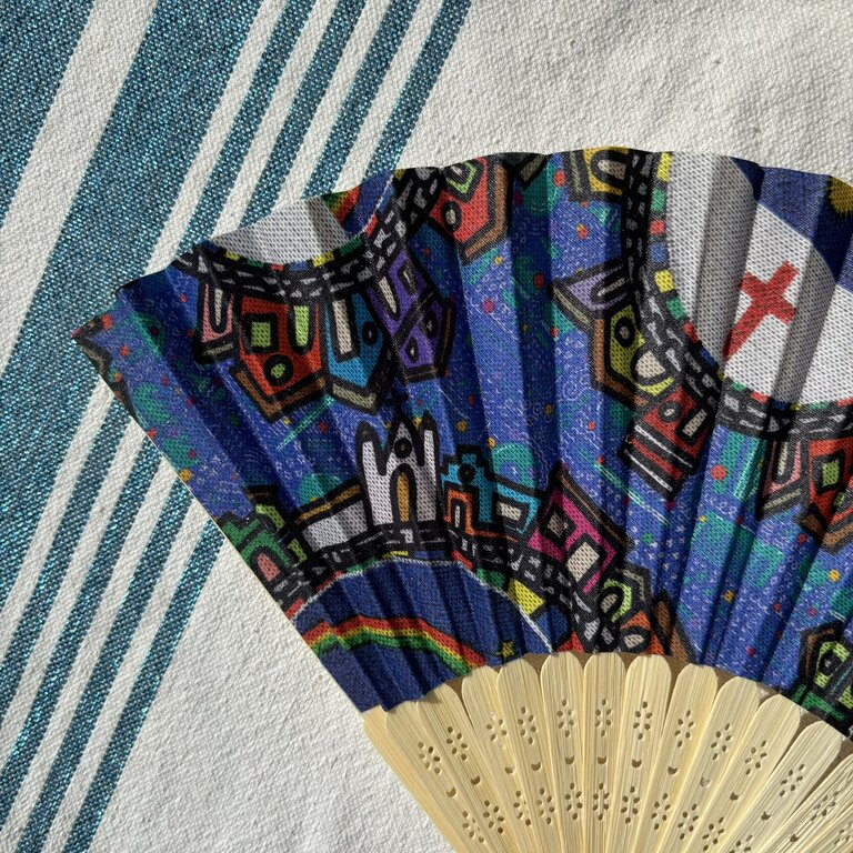 Éventail personnalisé en tissu à motifs multicolores Éventail personnalisé en tissu à motifs multicolores