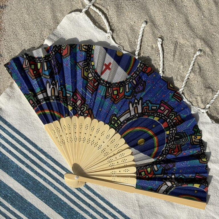 Éventail personnalisé en tissu à motifs multicolores Éventail personnalisé en tissu à motifs multicolores