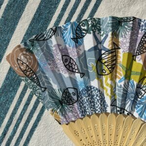 Éventail personnalisé en tissu aux motifs marins multicolores