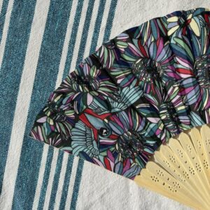 Éventail personnalisé en tissu à fleurs et perroquets multicolores