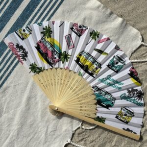 Éventail personnalisé en tissu aux motifs d'été mini-van surf