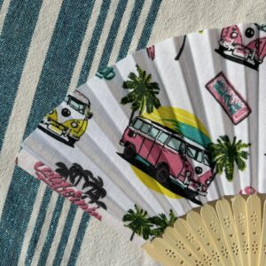 Éventail personnalisé en tissu aux motifs d'été mini-van surf