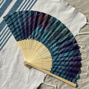 Éventail personnalisé en tissu au motif tressé bleu prune violet