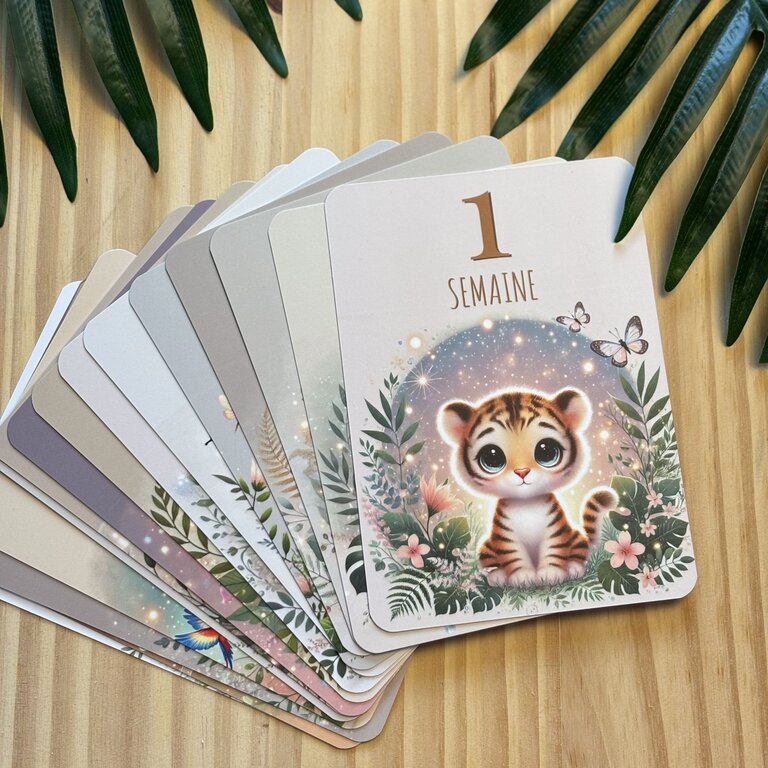 Découvrez mes cartes étapes bébé sur le thème de la jungle Tatakréa - Cartes étapes bébé thème jungle