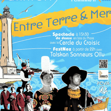 Affiche du village des artisans de Penmarc’h 2025 – Défilé Entre Terre & Mer le 3 août avec spectacles, fest-noz et créateurs locaux.