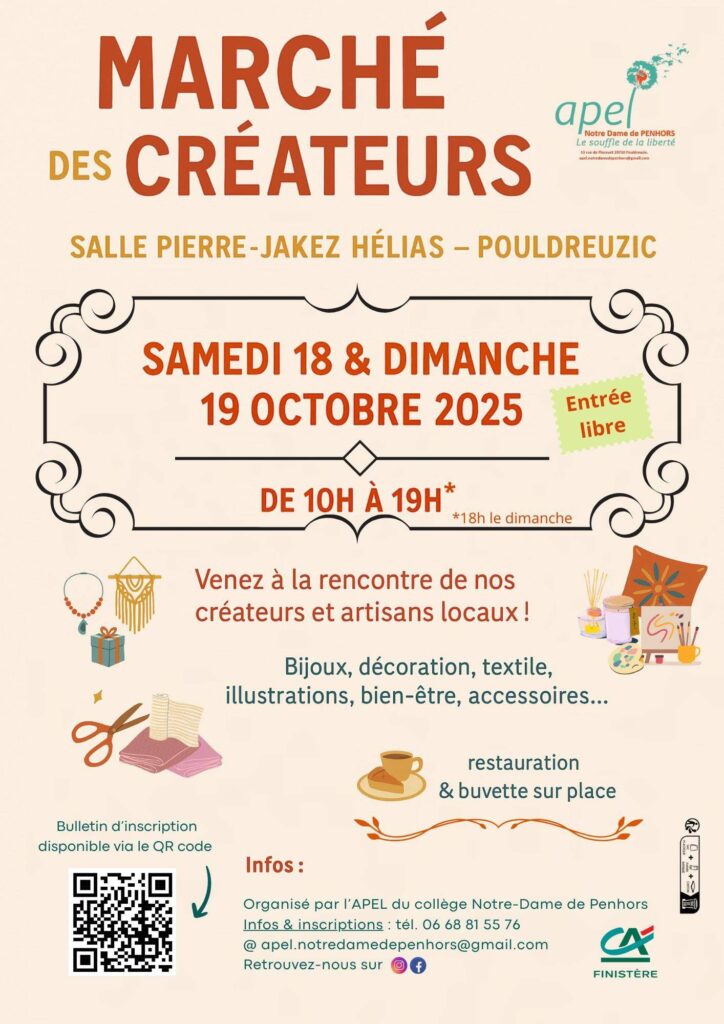 marche-createurs-pouldreuzic-2025-affiche Affiche du Marché des créateurs de Pouldreuzic les 18 et 19 octobre 2025