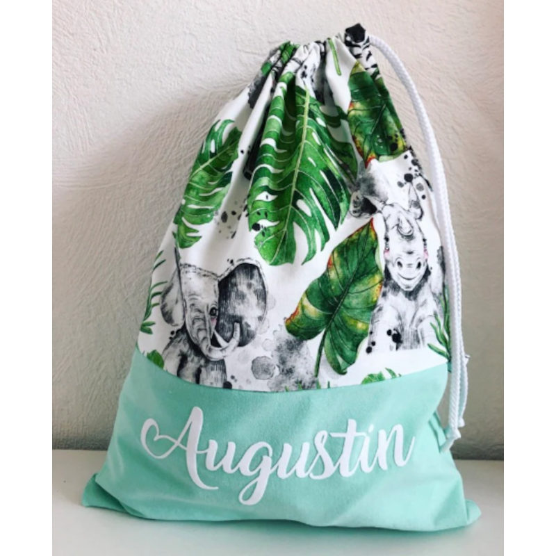 Sac personnalisé enfant avec prénom – motif jungle Sac personnalisé enfant avec prénom Augustin, motif jungle