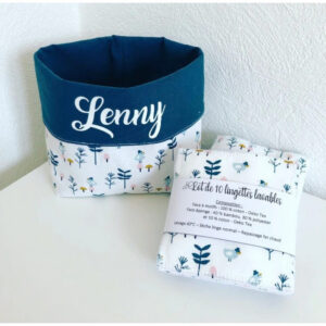 Panier personnalisé Lenny avec lingettes lavables en coton et fibre de bambou