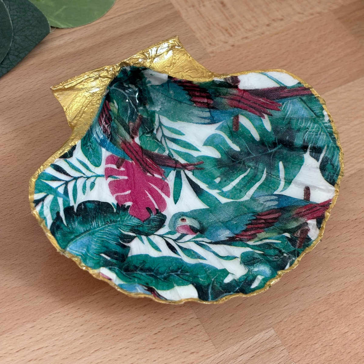 Vue du dessus Repose bijoux original coquillage jungle tropicale vu du dessus.